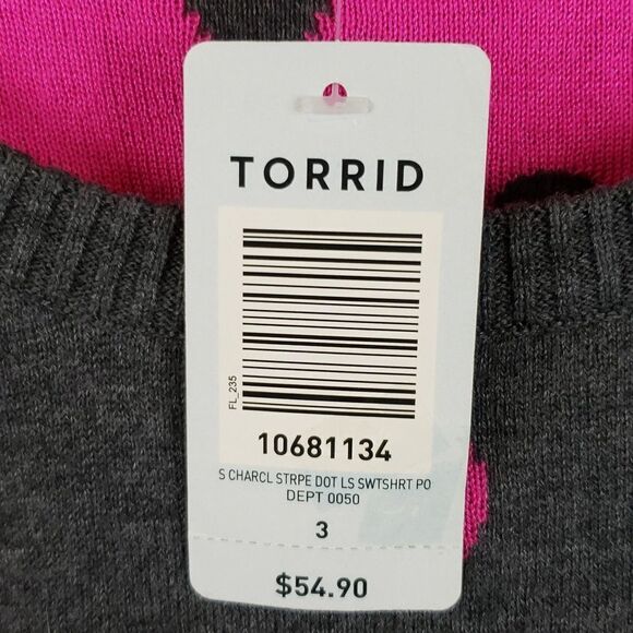 Torrid 3 Grey & Pink Polka Dot & Stripe Sweater - Picture 12 of 16